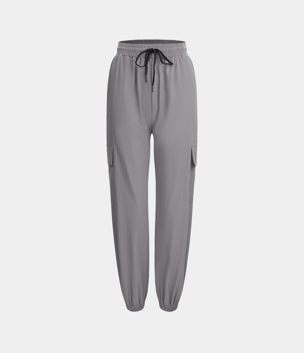 Mid Rise Drawstring Side Pocket Casual Cargo Joggers — Mourning Dove — view 7