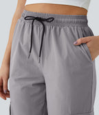 Mid Rise Drawstring Side Pocket Casual Cargo Joggers — Mourning Dove — view 5