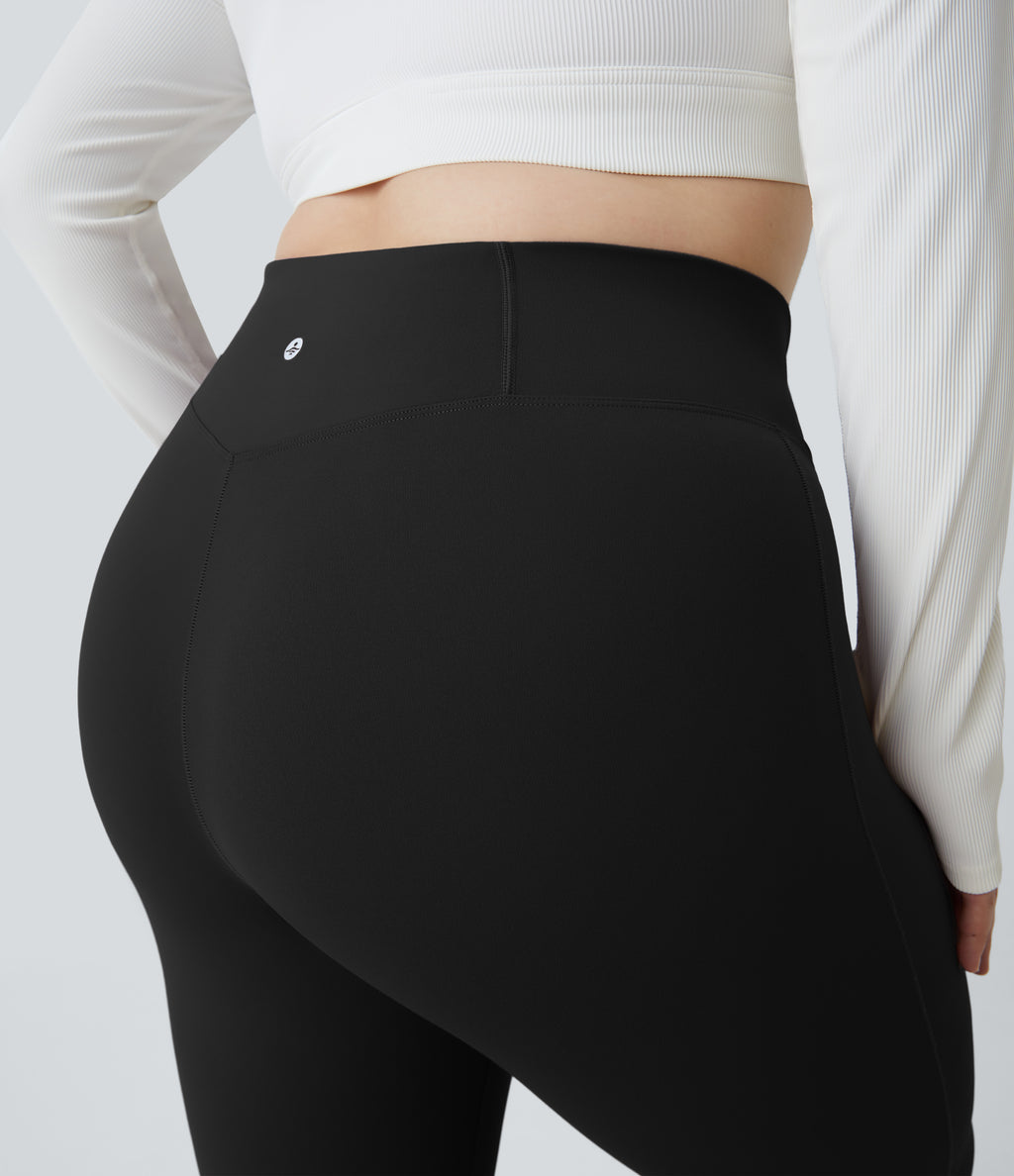 Crossover High Waisted Pocket Plus Size Leggings — Black — view 5