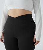 Crossover High Waisted Pocket Plus Size Leggings — Black — view 6