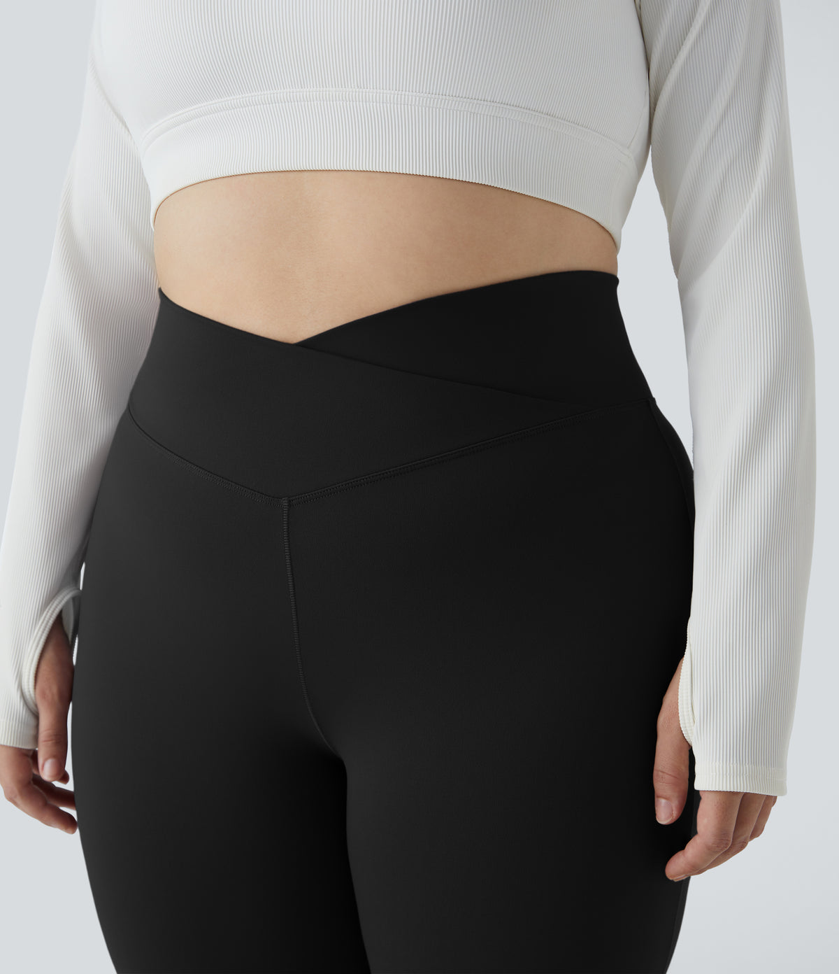 Crossover High Waisted Pocket Plus Size Leggings — Black — view 6