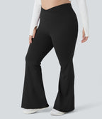 Crossover High Waisted Pocket Plus Size Leggings — Black — view 1