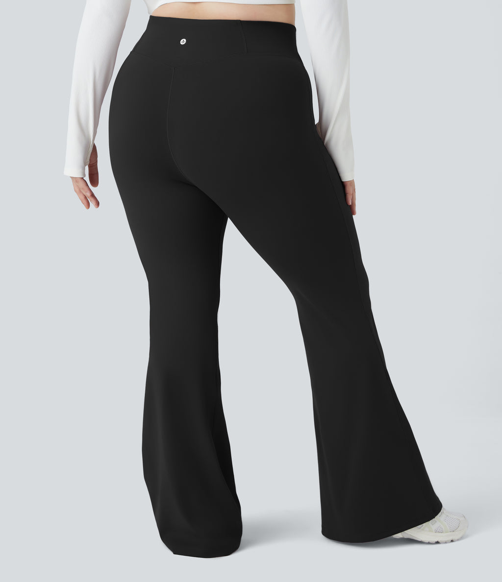 Crossover High Waisted Pocket Plus Size Leggings — Black — view 2