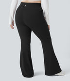 Crossover High Waisted Pocket Plus Size Leggings — Black — view 2