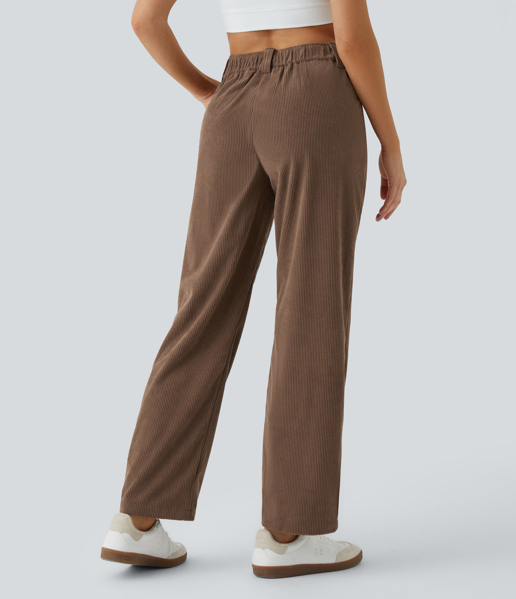 Mid Rise Zipper Pocket Corduroy Casual Trousers — Acorn — view 2