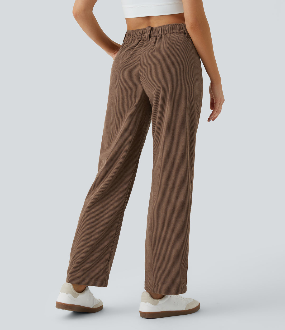 Mid Rise Zipper Pocket Corduroy Casual Trousers — Acorn — view 2