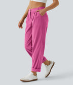 Mid Rise Zipper Pocket Corduroy Casual Trousers — Fedora Red Purple — view 20