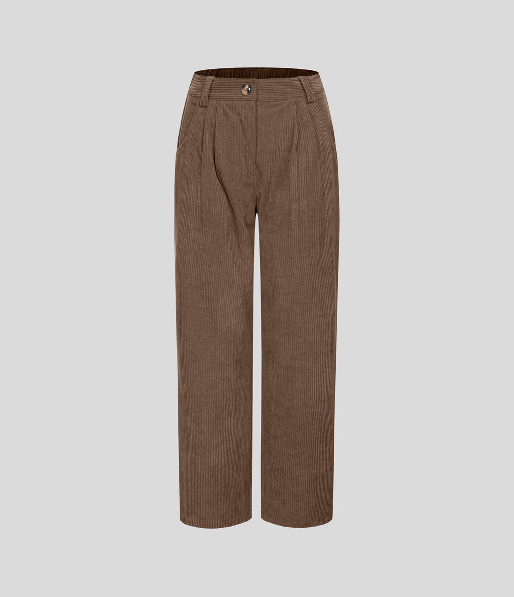 Mid Rise Zipper Pocket Corduroy Casual Trousers — Acorn — view 7