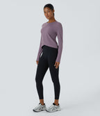 Plush Round Neck Crossover Hem Yoga Sports Top — Tulip Purple — view 6