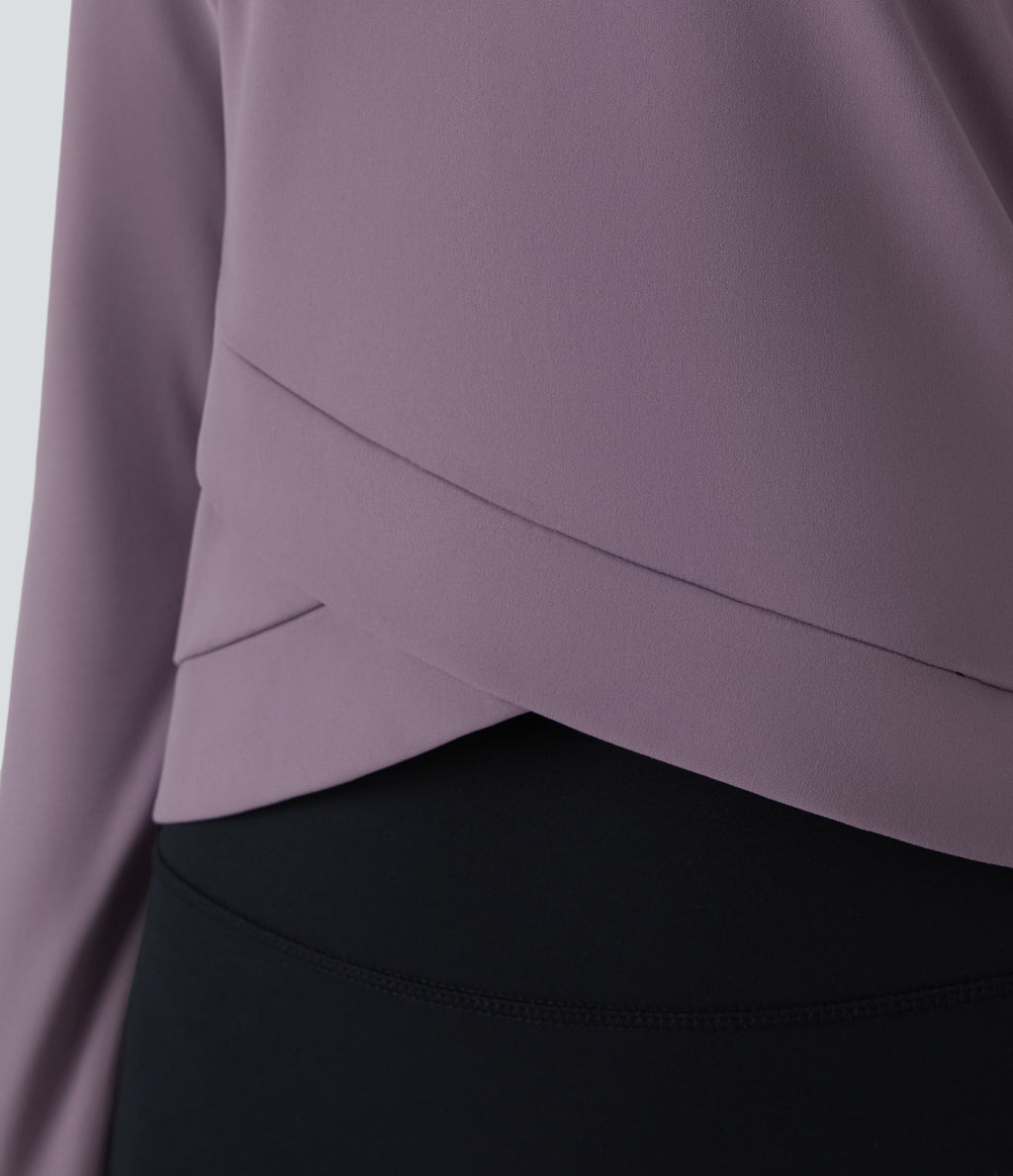 Plush Round Neck Crossover Hem Yoga Sports Top — Tulip Purple — view 4