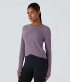 Plush Round Neck Crossover Hem Yoga Sports Top — Tulip Purple — view 3