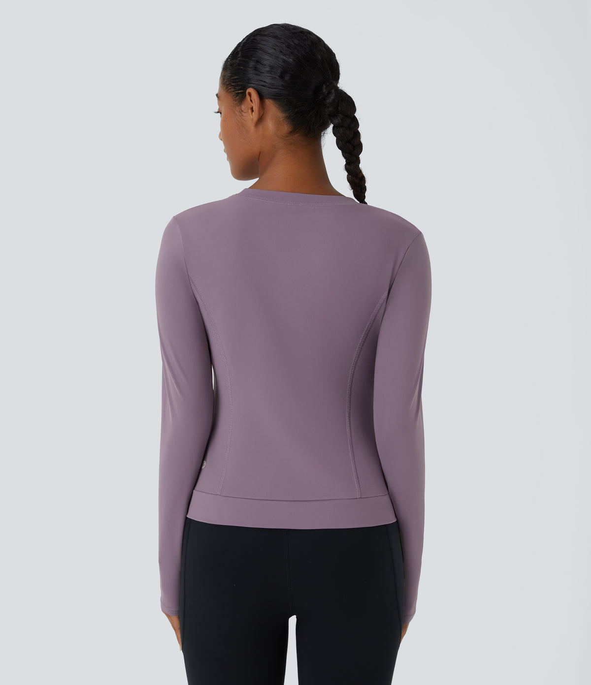 Plush Round Neck Crossover Hem Yoga Sports Top — Tulip Purple — view 2