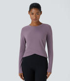 Plush Round Neck Crossover Hem Yoga Sports Top — Tulip Purple — view 1