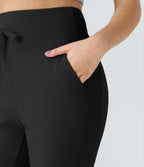 Flow Pet Hair Resistant High Waisted Drawstring Side Pocket Plain Full Length Joggers — Black — view 4
