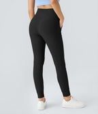 Flow Pet Hair Resistant High Waisted Drawstring Side Pocket Plain Full Length Joggers — Black — view 2