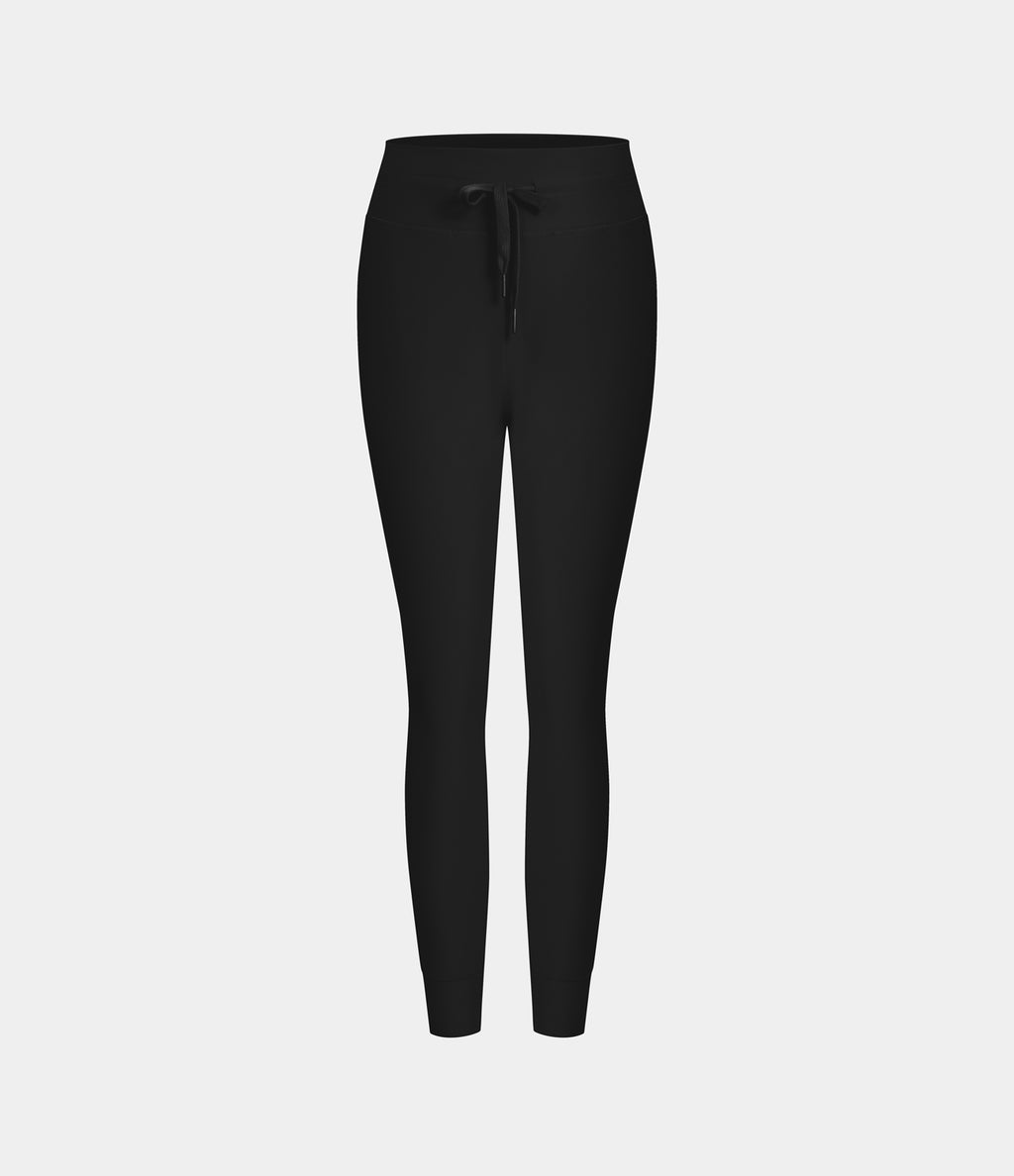 Flow Pet Hair Resistant High Waisted Drawstring Side Pocket Plain Full Length Joggers — Black — view 6