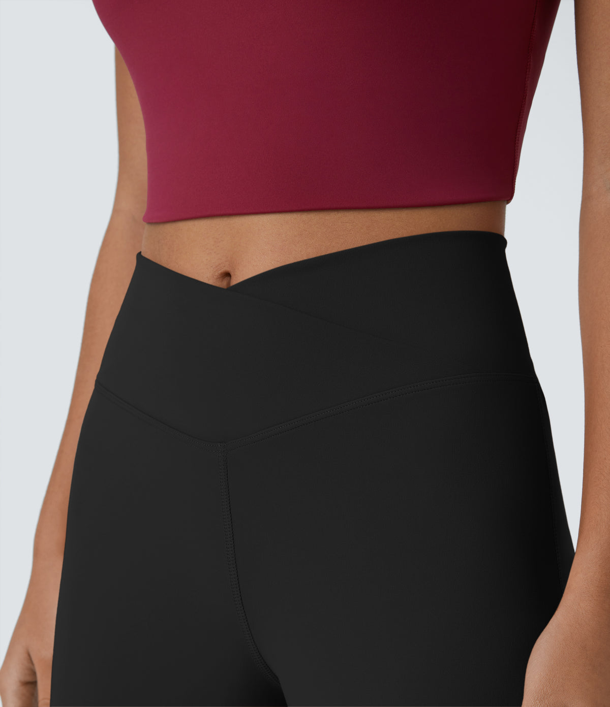 Crossover High Waisted Pocket Wide Leg Yoga Trousers — Black — view 5
