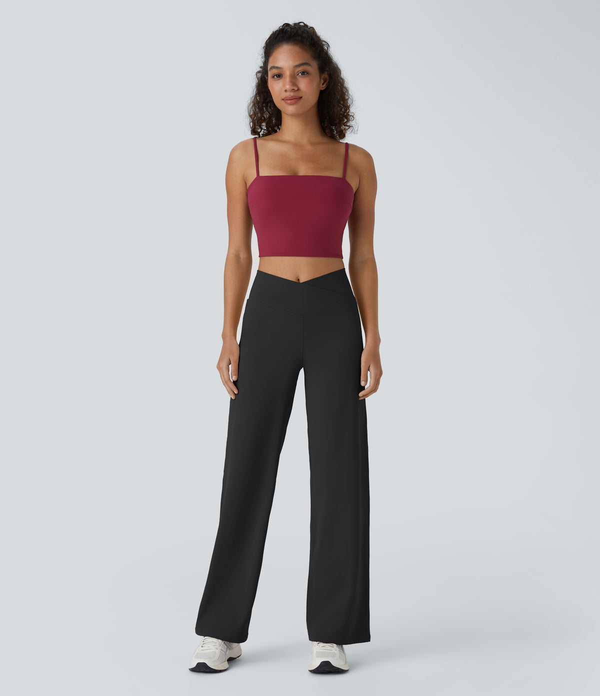 Crossover High Waisted Pocket Wide Leg Yoga Trousers — Black — view 6
