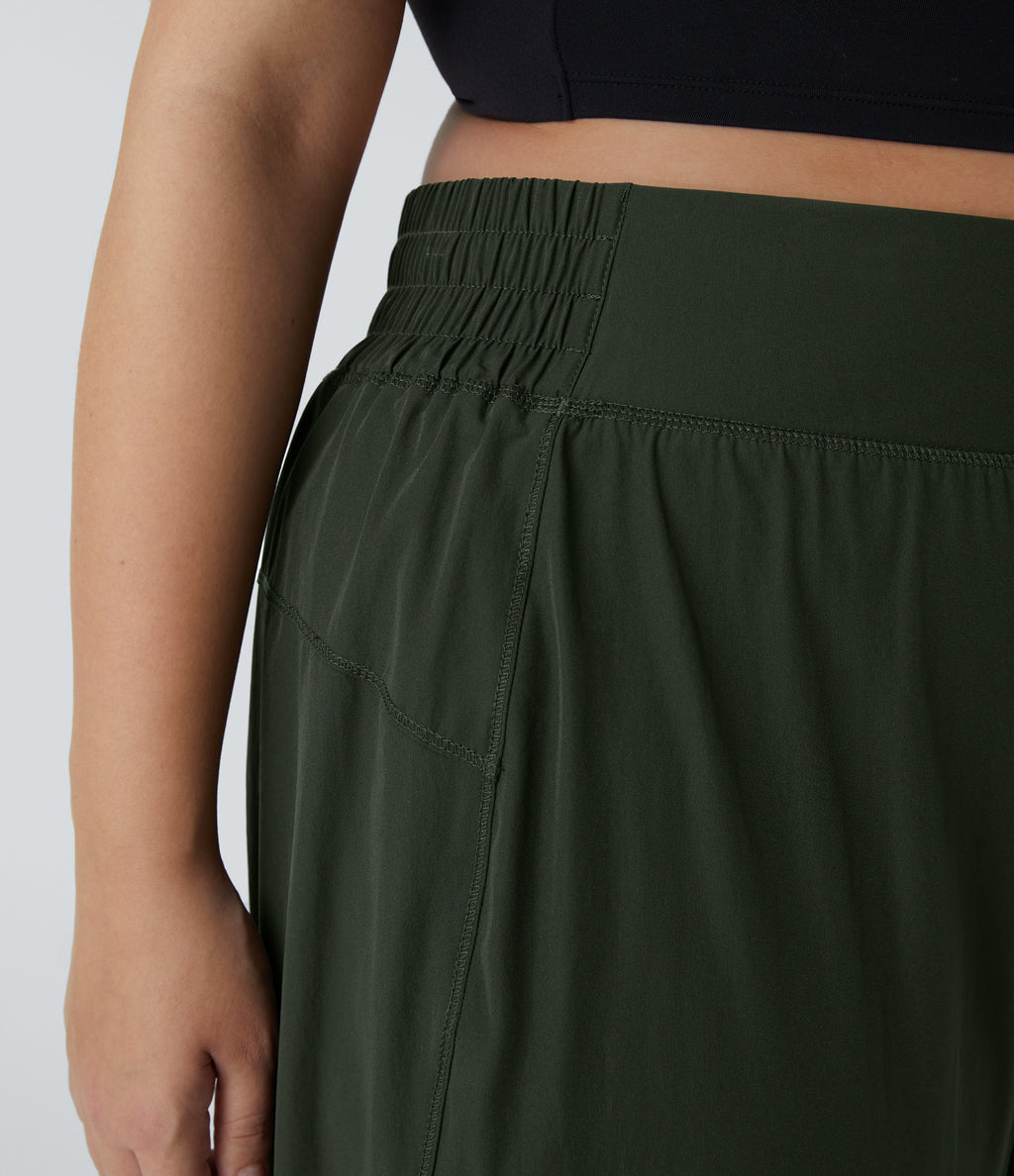 High Waisted Elastic Waistband Plus Size Hiking Joggers — Rosin — view 4