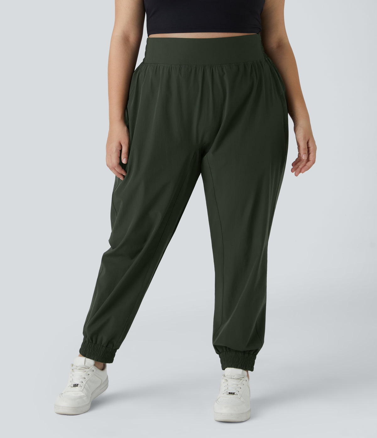 High Waisted Elastic Waistband Plus Size Hiking Joggers — Rosin — view 1