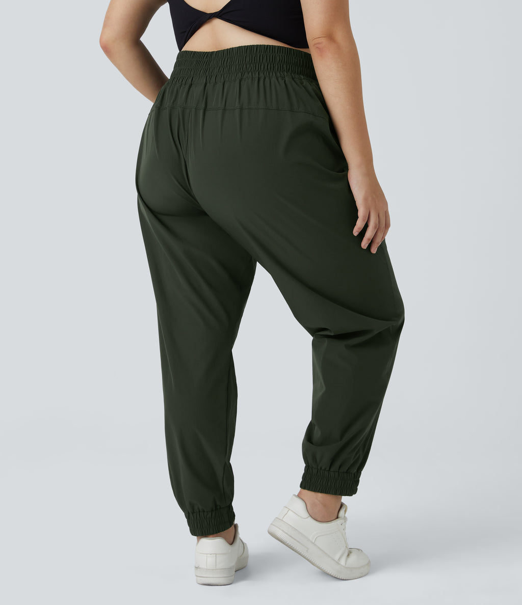 High Waisted Elastic Waistband Plus Size Hiking Joggers — Rosin — view 2