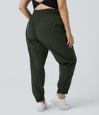 High Waisted Elastic Waistband Plus Size Hiking Joggers — Rosin — view 2