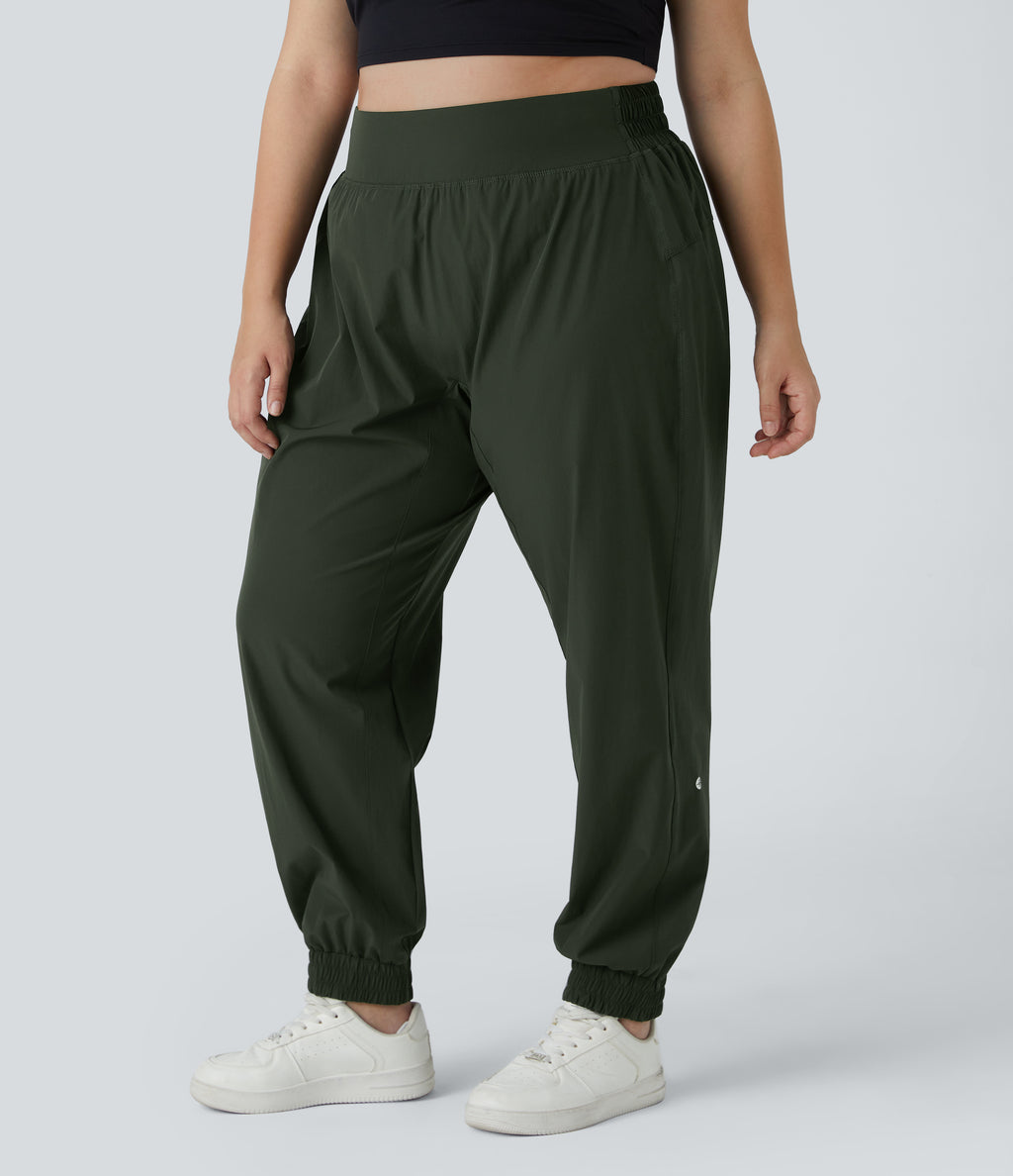 High Waisted Elastic Waistband Plus Size Hiking Joggers — Rosin — view 3