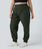 High Waisted Elastic Waistband Plus Size Hiking Joggers — Rosin — view 3