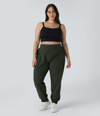 High Waisted Elastic Waistband Plus Size Hiking Joggers — Rosin — view 6