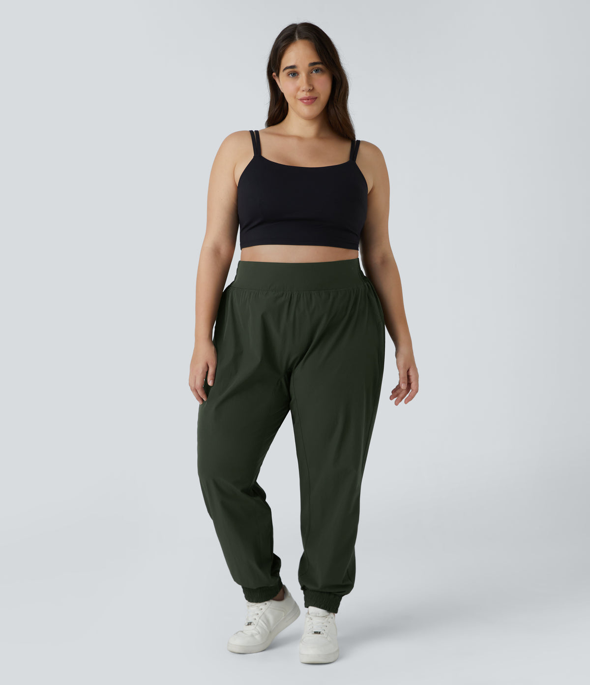 High Waisted Elastic Waistband Plus Size Hiking Joggers — Rosin — view 6