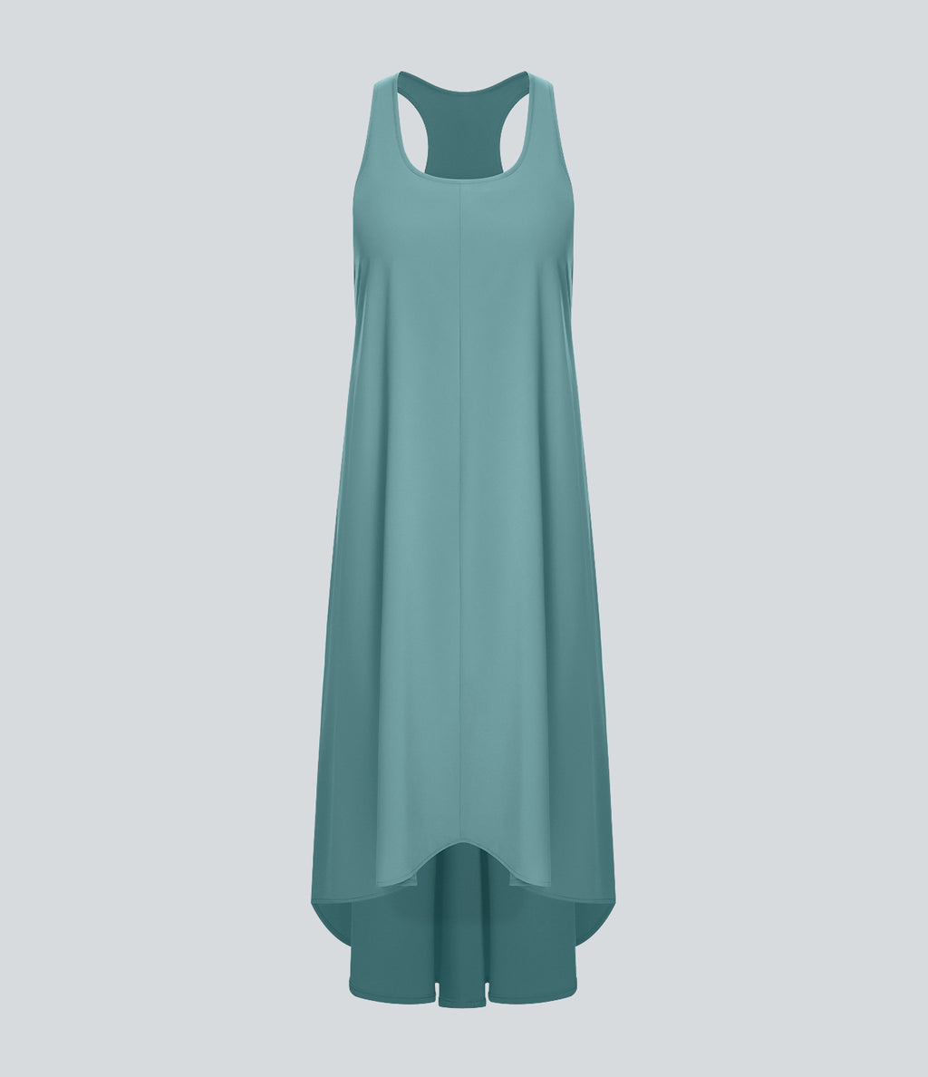 RacerPocket High Low Flowy Midi Quick Dry Casual Dress — Stone Blue — view 6
