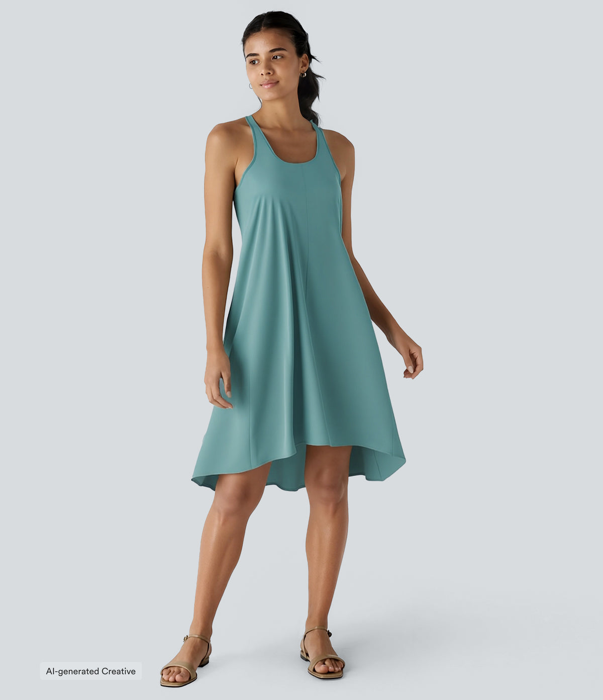 RacerPocket High Low Flowy Midi Quick Dry Casual Dress — Stone Blue — view 3