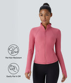 Flow Pet Hair Resistant Stand Collar Zipper Side Pocket Thumb Hole Cropped Casual Jacket — Desert Rose — view 1