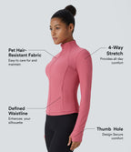Flow Pet Hair Resistant Stand Collar Zipper Side Pocket Thumb Hole Cropped Casual Jacket — Desert Rose — view 2