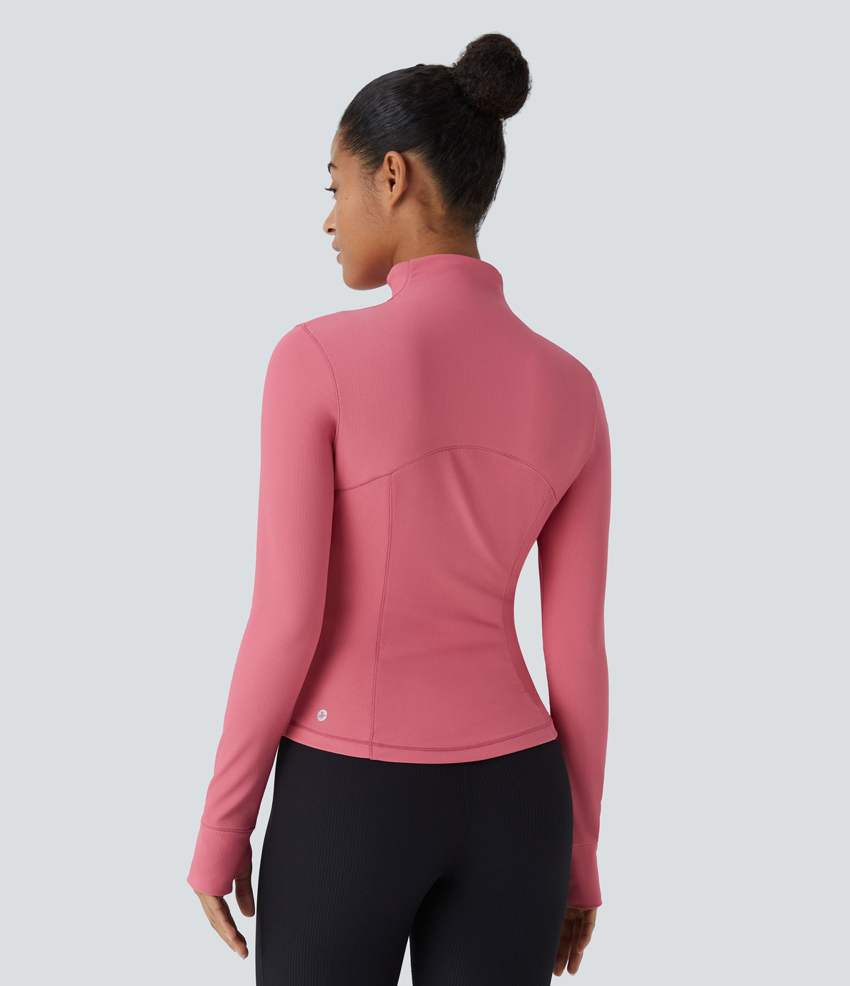Flow Pet Hair Resistant Stand Collar Zipper Side Pocket Thumb Hole Cropped Casual Jacket — Desert Rose — view 3