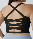 Crisscross Backless Cropped Yoga Plus Size Tank Vest Top — Black — view 6