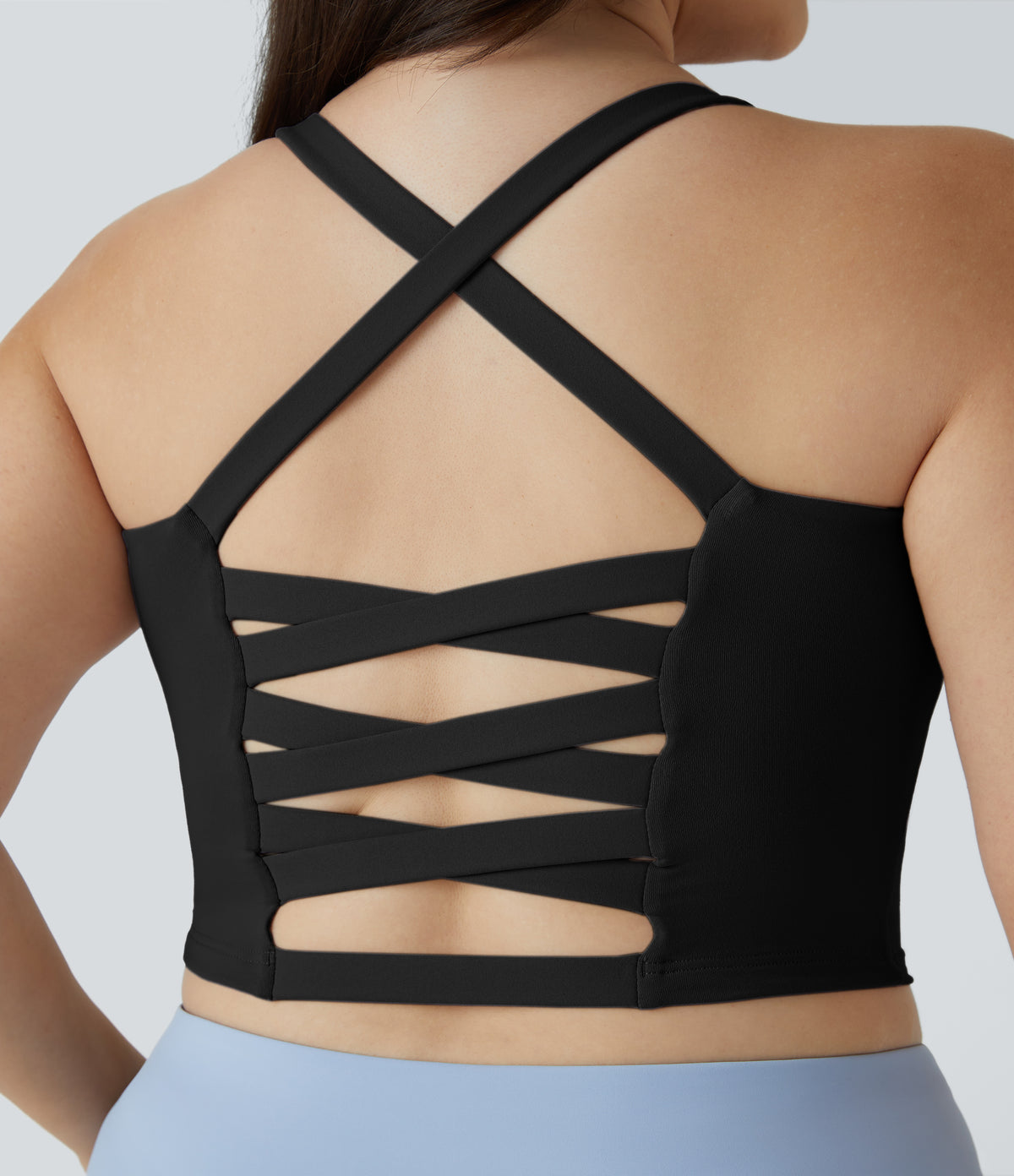 Crisscross Backless Cropped Yoga Plus Size Tank Vest Top — Black — view 6
