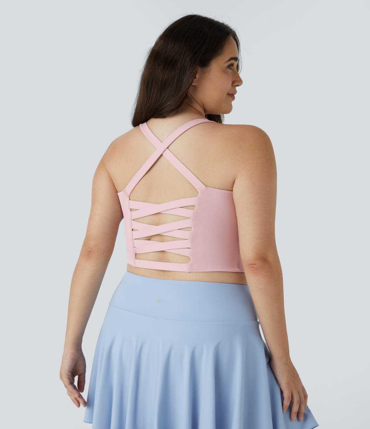 Crisscross Backless Cropped Yoga Plus Size Tank Vest Top — Peachskin — view 3