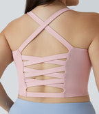 Crisscross Backless Cropped Yoga Plus Size Tank Vest Top — Peachskin — view 1