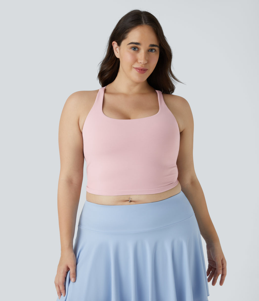 Crisscross Backless Cropped Yoga Plus Size Tank Vest Top — Peachskin — view 2