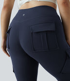 High Waisted Cargo Pocket Skinny Yoga Plus Size 7/8 Leggings — Midnight Blue — view 4