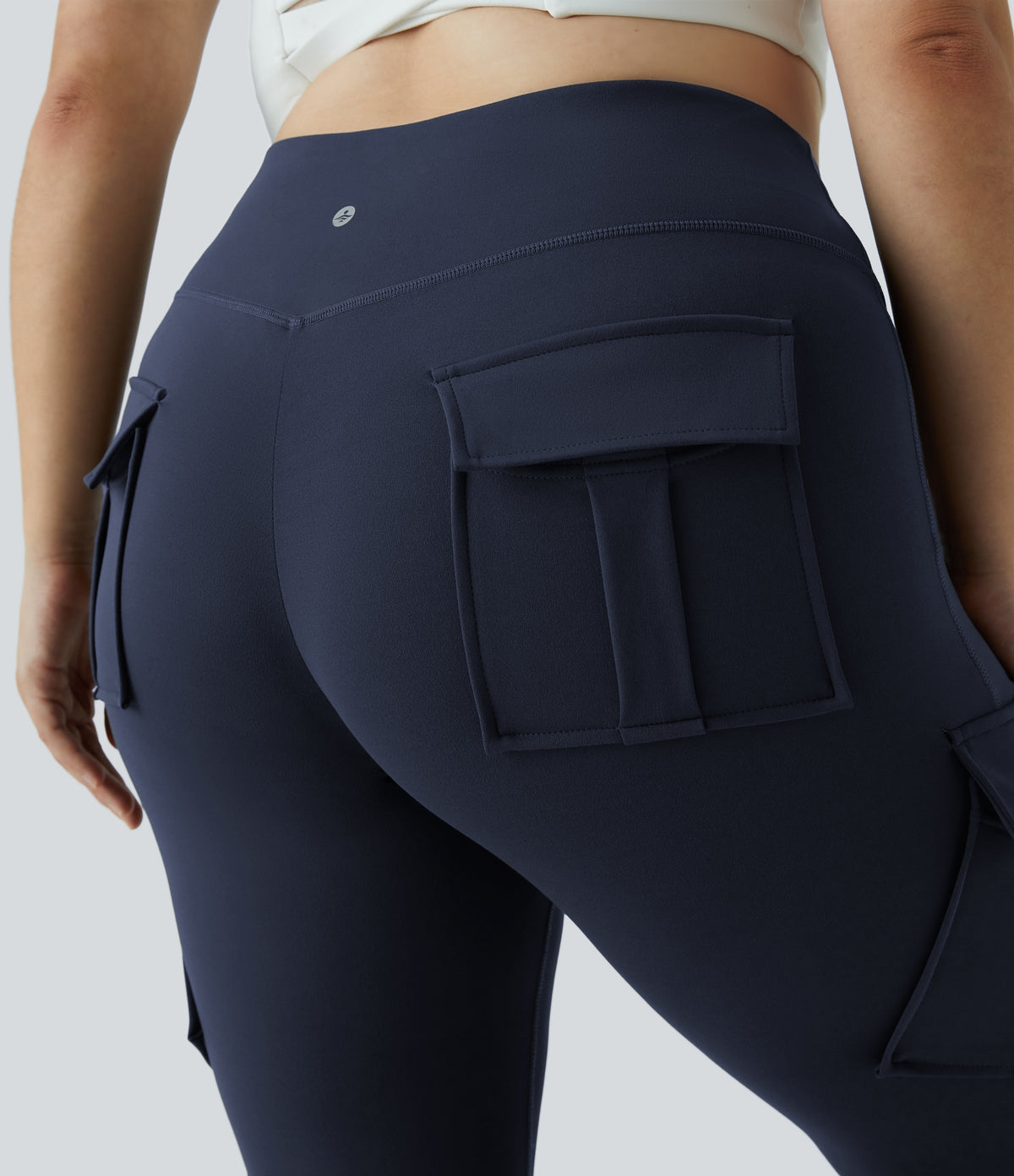 High Waisted Cargo Pocket Skinny Yoga Plus Size 7/8 Leggings — Midnight Blue — view 4