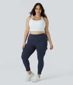 High Waisted Cargo Pocket Skinny Yoga Plus Size 7/8 Leggings — Midnight Blue — view 6