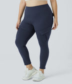 High Waisted Cargo Pocket Skinny Yoga Plus Size 7/8 Leggings — Midnight Blue — view 3