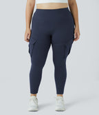 High Waisted Cargo Pocket Skinny Yoga Plus Size 7/8 Leggings — Midnight Blue — view 2