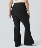 Flow Pet Hair Resistant Crossover High Waisted Back Pocket Plus Size Super Flared Leggings — Black — view 2