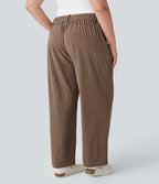 Mid Rise Zipper Pocket Plus Size Corduroy Casual Trousers — Acorn — view 3