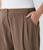 Mid Rise Zipper Pocket Plus Size Corduroy Casual Trousers — Acorn — view 5