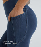 Crossover Pocket Washed Denim Work Leggings — Washed Denim Bleached Blue — view 7
