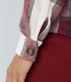 Hooded Drawstring Pocket Plaid Thermal Casual Jacket — Wine Red Square — view 6